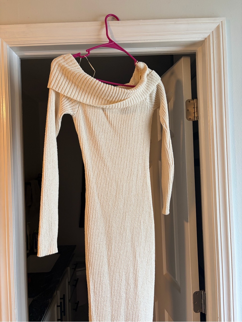 emory park Cream Off-the-Shoulder Ribbed Sweater Dress